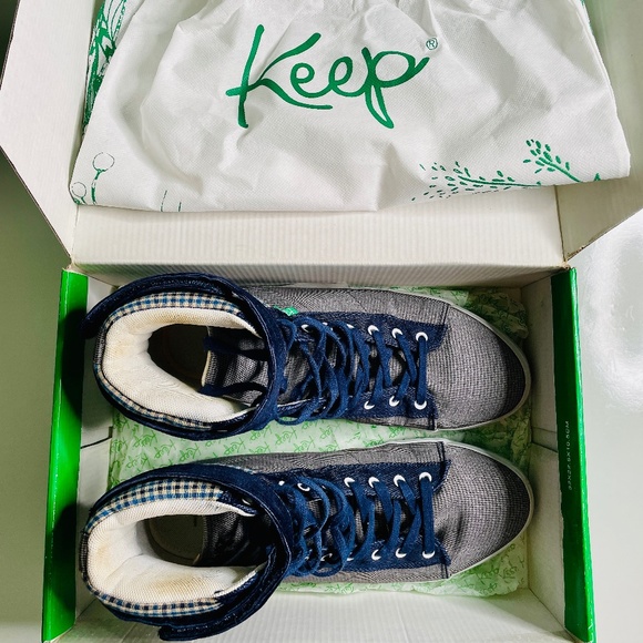 Keep Grey Houndstooth & Blue Check Canvas High-top Vegan Unisex Sneakers M 8.5 - Picture 15 of 16